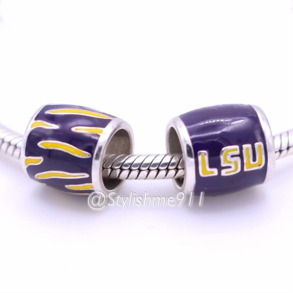 Two Sterling Silver & Blue Enamel Louisiana State University Beads Charms
